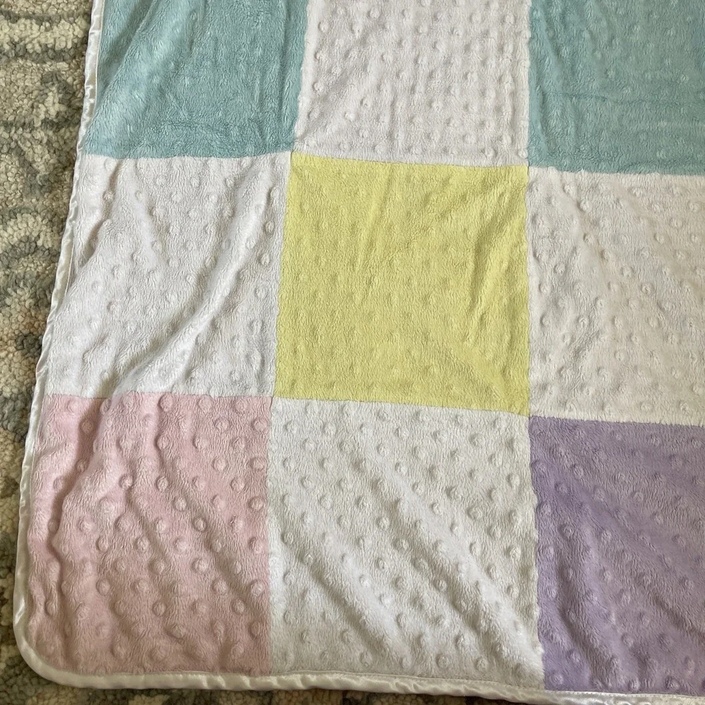 Circo Patchwork Squares Baby‎ Blanket Minky Dot Pink Purple Blue Yellow Sherpa